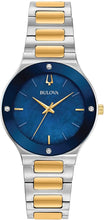 Load image into Gallery viewer, Bulova Ladies&#39; Modern Millenia Two-Tone Stainless Steel 3-Hand Quartz Watch, Blue Mother-of-Pearl Dial, Edge to Edge Crystal Style: 98R273
