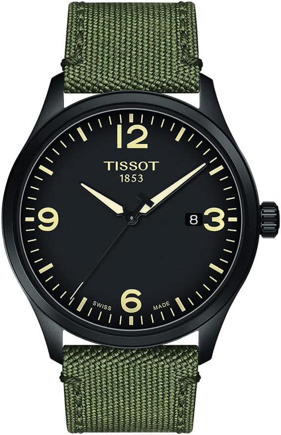 Tissot Mens Gent XL 316L Stainless Steel case with Black PVD Coating Quartz Watch, Khaki, Textile