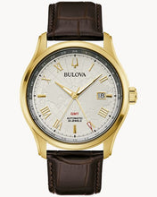 Load image into Gallery viewer, Bulova Wilton GMT Gold with Brown Leather Band
