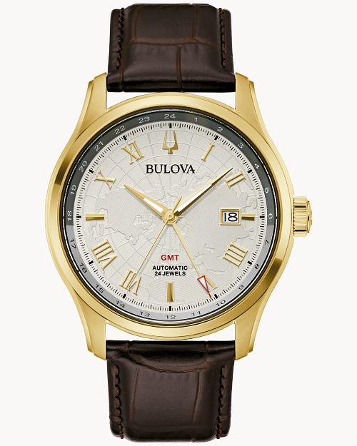 Bulova Wilton GMT Gold with Brown Leather Band