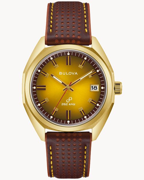 Bulova Gold-Tone Dial Leather Strap Jet Star 97B214