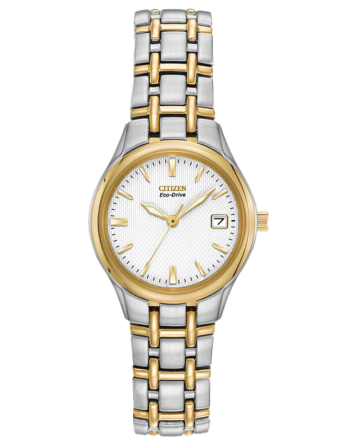 Citizen Women's Eco-Drive Dress Classic Watch in Two-tone Stainless Steel, White Dial (EW1264-50A)