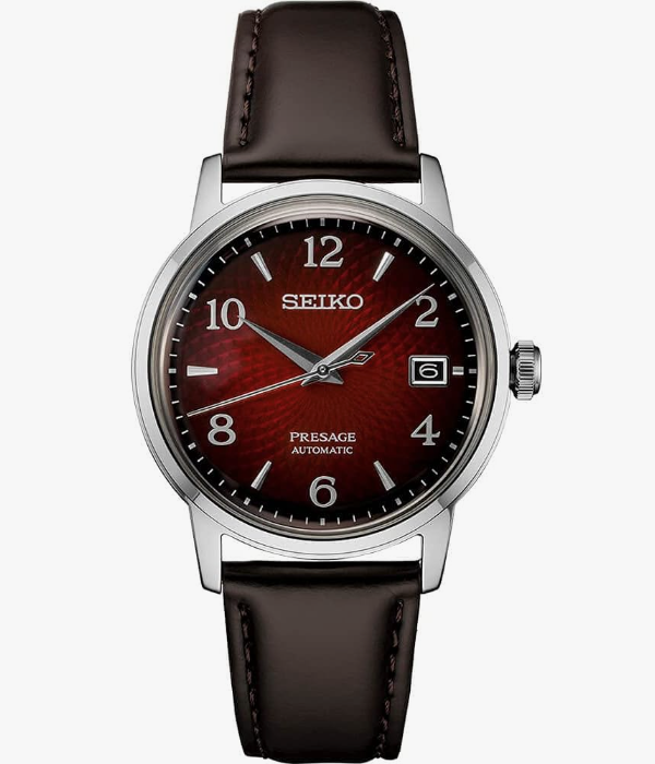 SEIKO Presage Red SRPE41 Brown Leather Automatic Men's Watch