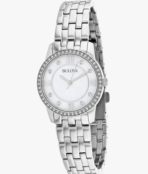 Bulova Ladies Crystal Stainless Steel Watch and Necklace Set 27mm 96X155