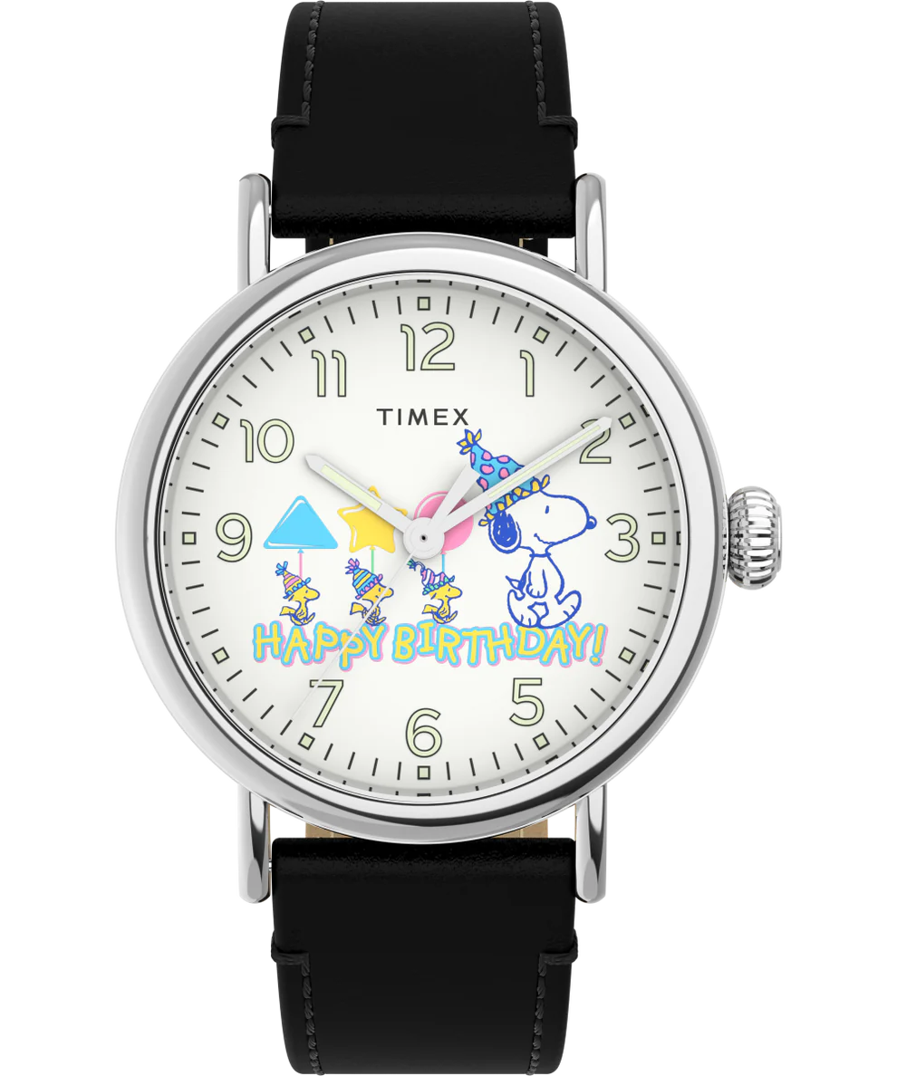 Timex Standard x Peanuts Featuring Snoopy Happy Birthday 40mm Leather Strap Watch