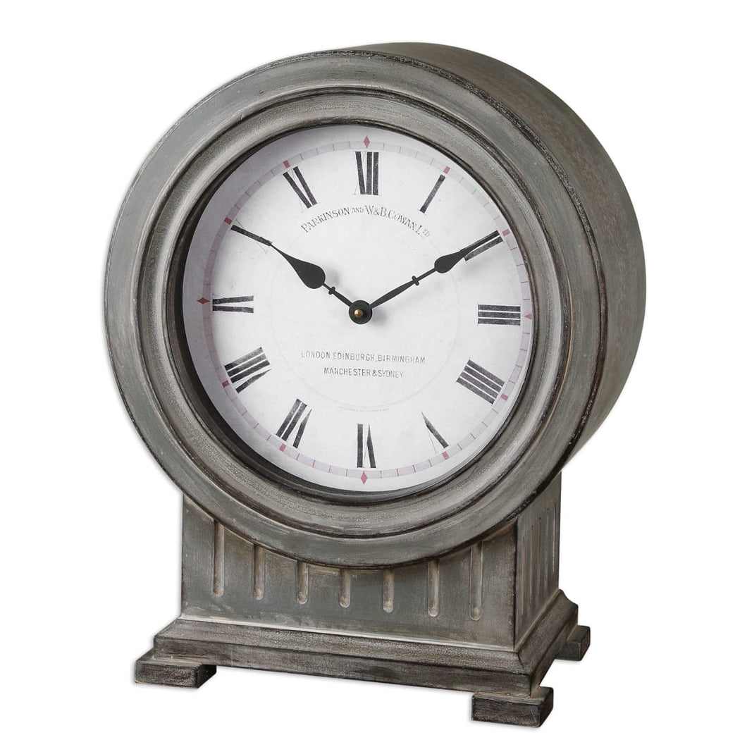 Uttermost Chouteau Mantel Clock in Antiqued Dusty Gray