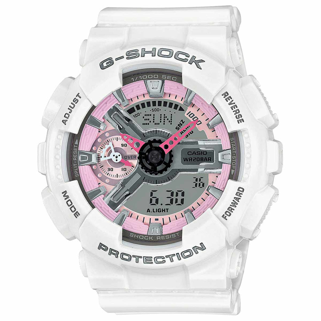 Casio G-Shock Pink and Gray Dial White Resin Quartz Ladies Watch GMAS110MP-7A