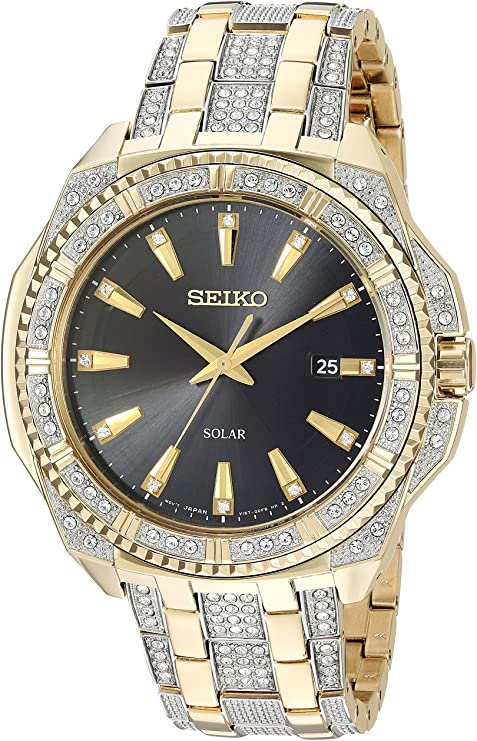 Seiko Men's Crystal Solar Japanese-Quartz Watch with Two-Tone-Stainless-Steel Strap, 21 (Model: SNE458)