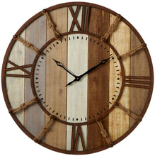 Load image into Gallery viewer, Diva At Home 32 Rustic Wooden Slat Round Wall Clock with Knotted Rope Numbers
