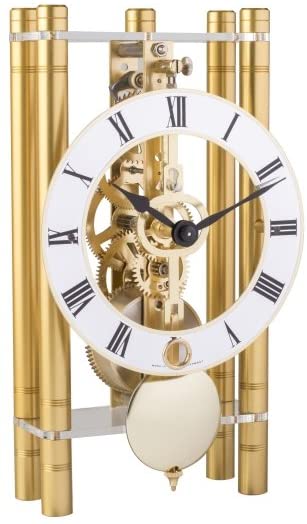 Hermle 23020500721 Mikal Rectangular Table Clock - Gold with a Roman Metal Dial & Brass Pendulum