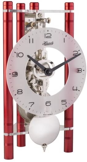 Hermle 23025360721 Lakin Triangular Table Clock - Red with Arabic Glass Dial & silver Pendulum