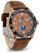 Load image into Gallery viewer, &#39;&#39;The Castaway&#39;&#39; Hawaiian Koa Wood Watch (47 mm Diameter, Copper and Leather Band)
