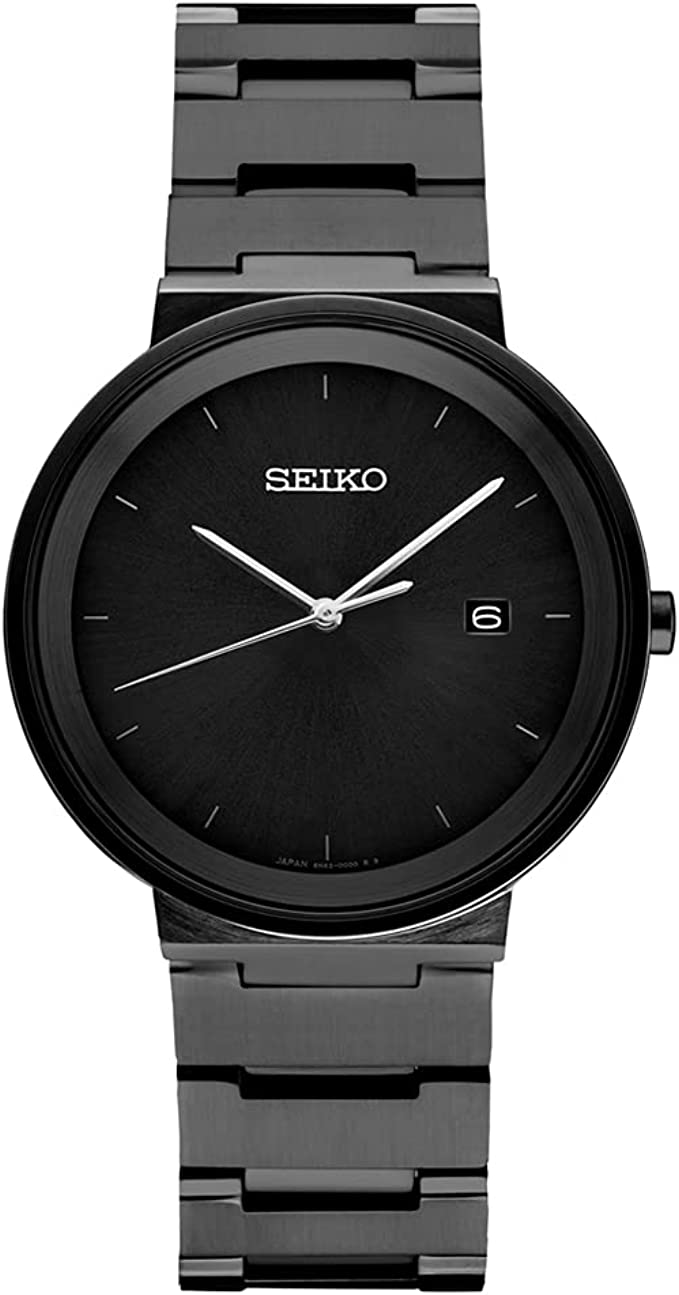 Seiko Men's Japanese Quartz Dress Watch with Stainless Steel Strap, Black, 10 (Model: SUR487)