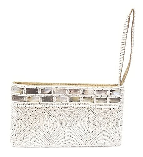 Bead Clutch Wristlet adorned with Oyster Shell