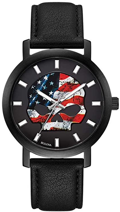 Harley-Davidson Men's American Flag Willie G Skull Watch w/Leather Strap 78A122