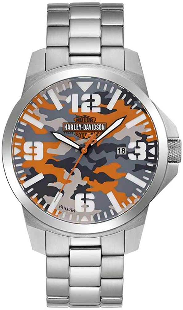 Harley-Davidson Men's Bar & Shield Logo Camo Print Stainless Steel Watch 76B190