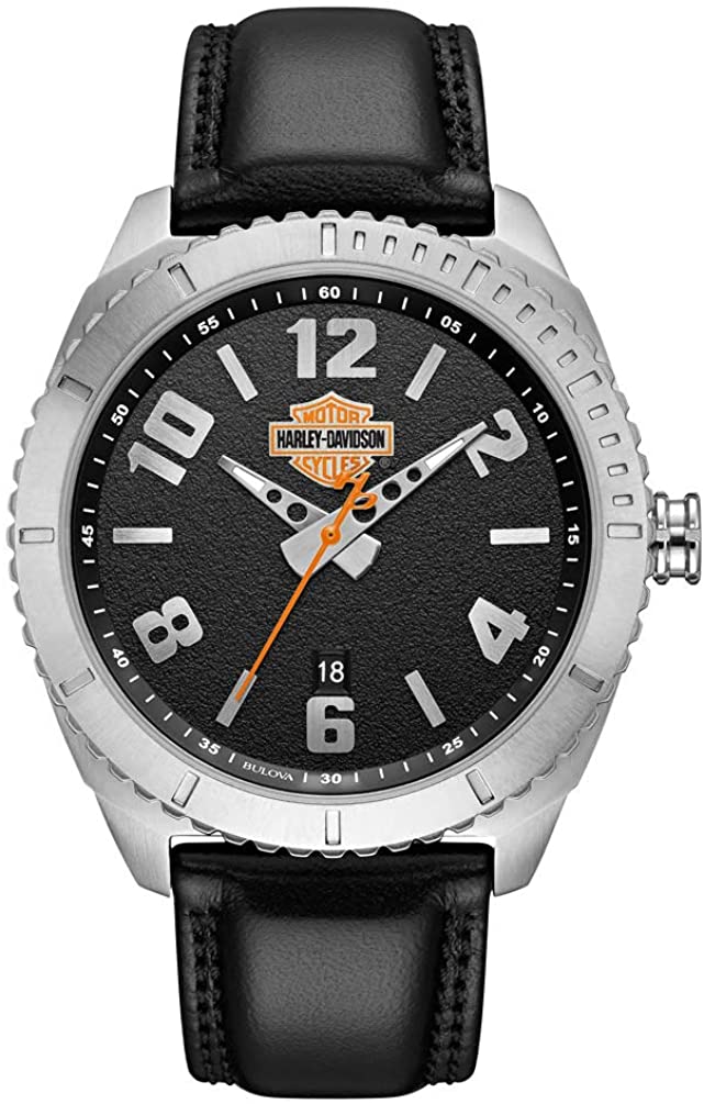 Harley-Davidson Men's B&S Grained Leather & Stainless Steel Watch 76B181