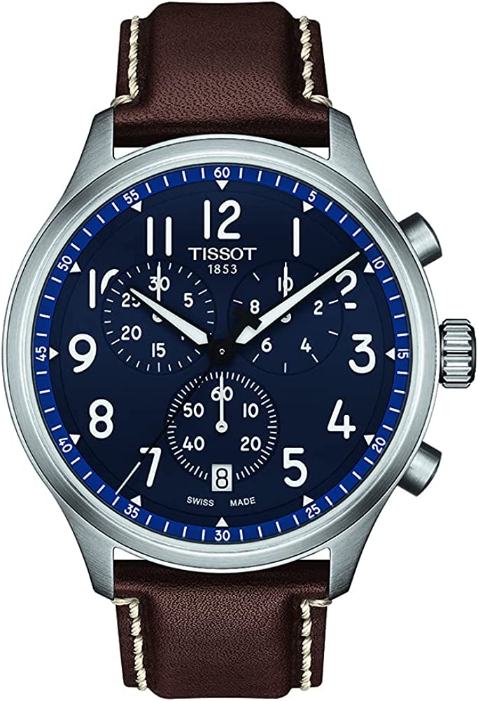 Tissot Men's Chrono XL Vintage 316L Stainless Steel case Swiss Quartz Watch with Leather Strap, Brown, 22 (Model: T1166171604200)