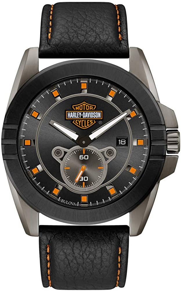 Harley-Davidson Men's Gray-Tone Stainless Steel & Leather Watch 78B182
