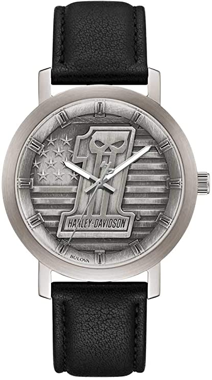 Harley-Davidson Men's #1 Skull Stars & Stripes Watch w/Leather Strap 76A163