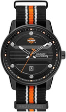 Load image into Gallery viewer, Harley-Davidson Men&#39;s Black Dial B&amp;S Logo Watch w/Striped Strap 78B153
