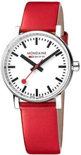 Load image into Gallery viewer, Mondaine SBB Stainless Steel Swiss-Quartz Watch with Leather Strap, red (Model: MSE.35110.LC)
