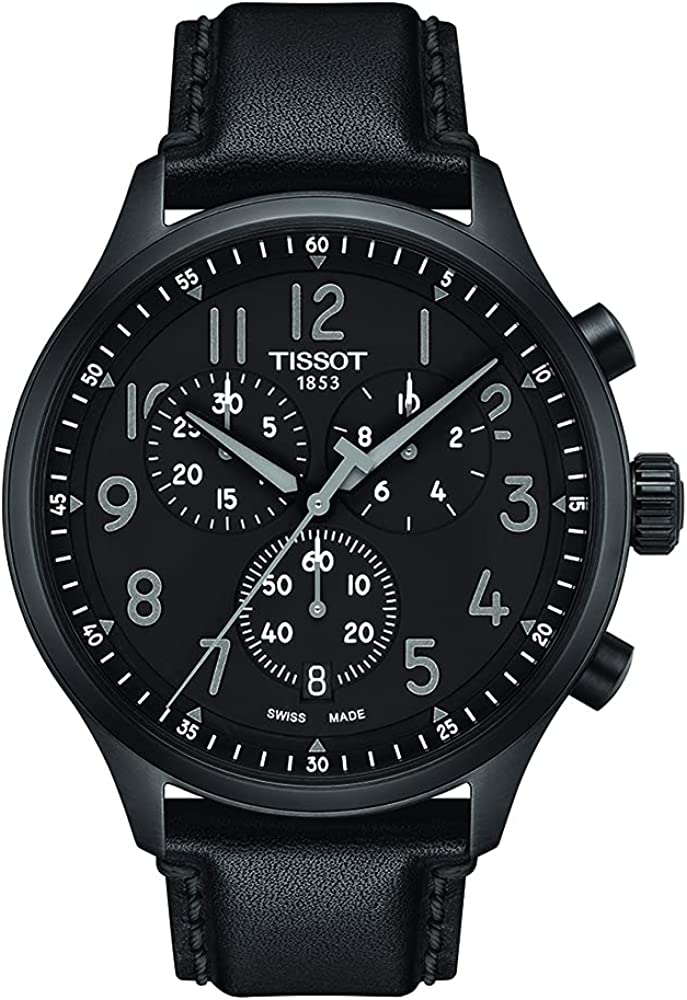 Tissot Mens Tissot Chrono XL Vintage 316L Stainless Steel case with Black PVD Coating Swiss Quartz Watch, Black, Leather, 22 (T1166173605200)