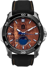 Load image into Gallery viewer, &quot;The Castaway&quot; Hawaiian Koa Wood Watch (47 mm Diameter, Chrome and Black Silicone Band)
