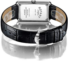 Load image into Gallery viewer, Rotary Men&#39;s Watch Cambridge Rectangle 42mm Silver Dial Black Leather Strap GS05280/70
