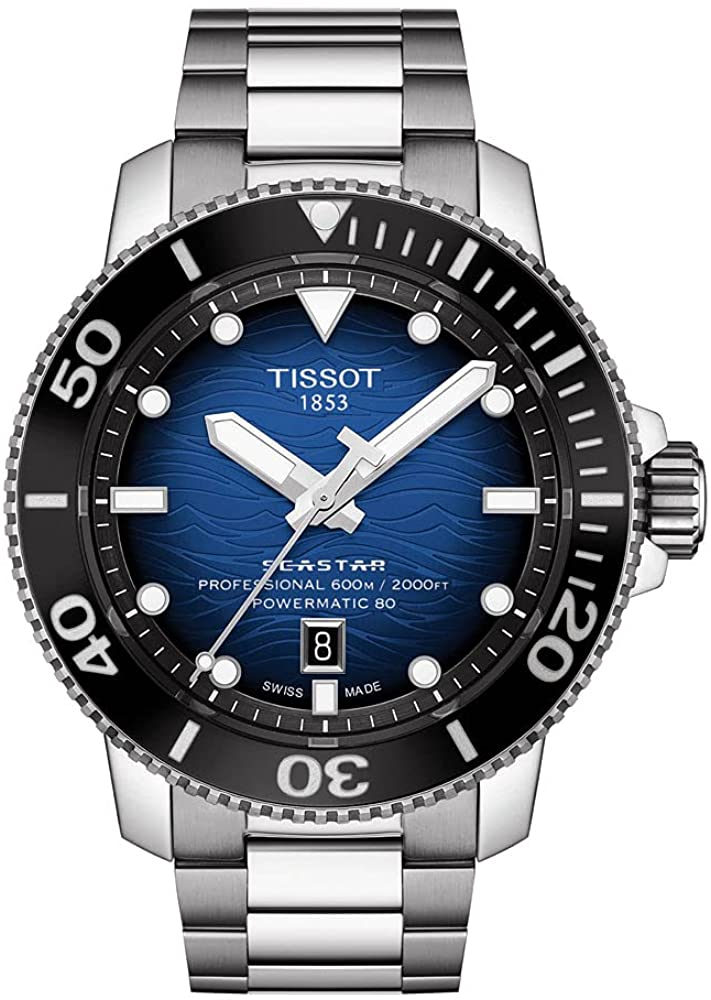 Tissot Men's Seastar 2000 Professional Swiss Automatic Diving Watch Blue with Stainless Steel Strap, 22 (Model: T1206071104101)