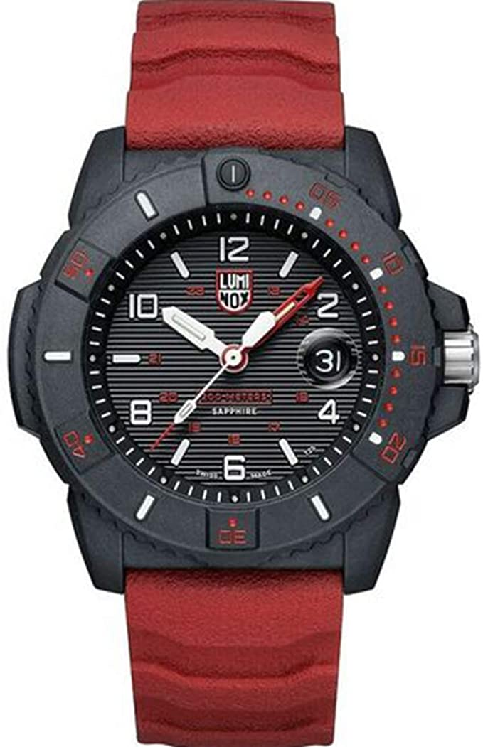 Luminox Mens Navy Seal Red Rubber Strap Black Dial Military Dive Watch