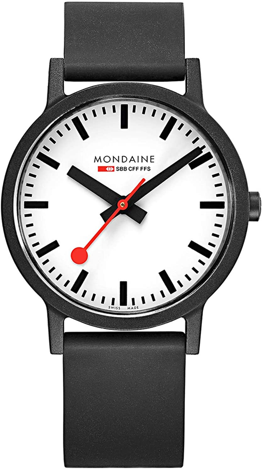 Mondaine Men's SBB Stainless Steel Essence Swiss Quartz Watch with Rubber Strap, Black (Model: MS1.41110.RB)…
