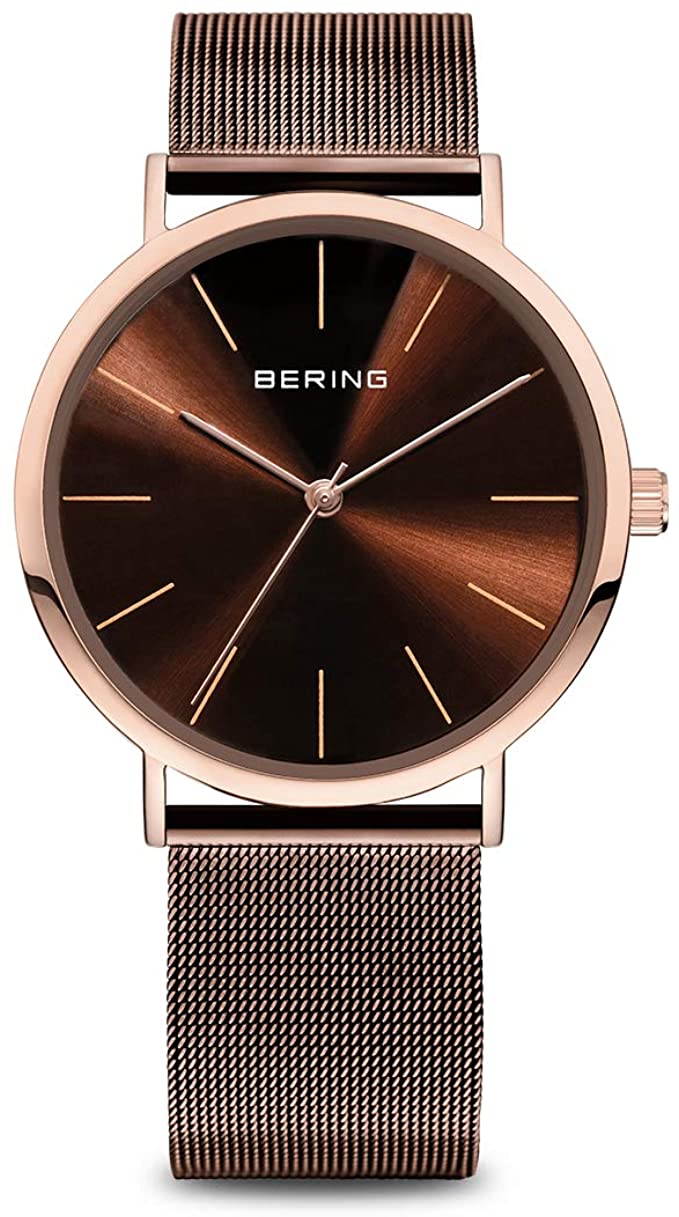 BERING Men's Quartz Watch with Stainless Steel Strap, Brown, 18 (Model: 13436-265)