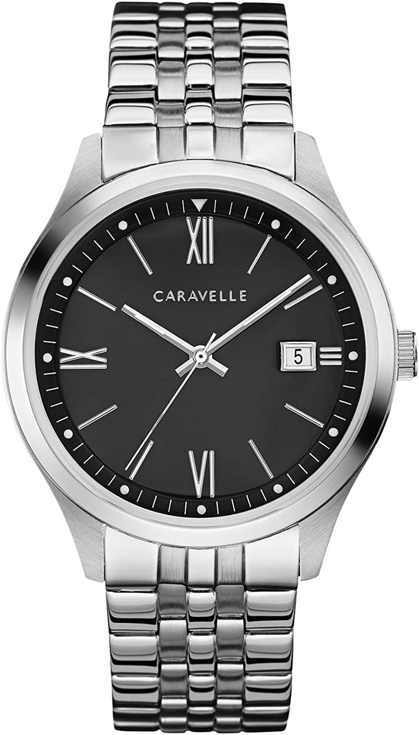 Caravelle Dress Quartz Mens Watch, Stainless Steel , Silver-Tone (Model: 43B158)
