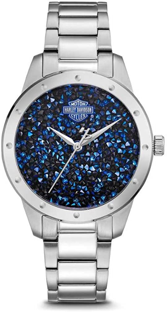 Harley-Davidson Women's Blue Crystal Rock Sparkles Stainless Steel Watch 76L188
