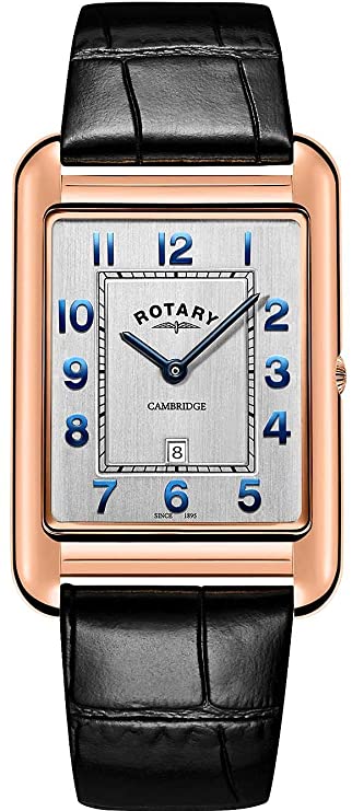 Rotary Men's Watch 42mm Rectangle Dial Rose Gold Stainless Steel Case GS05284/70