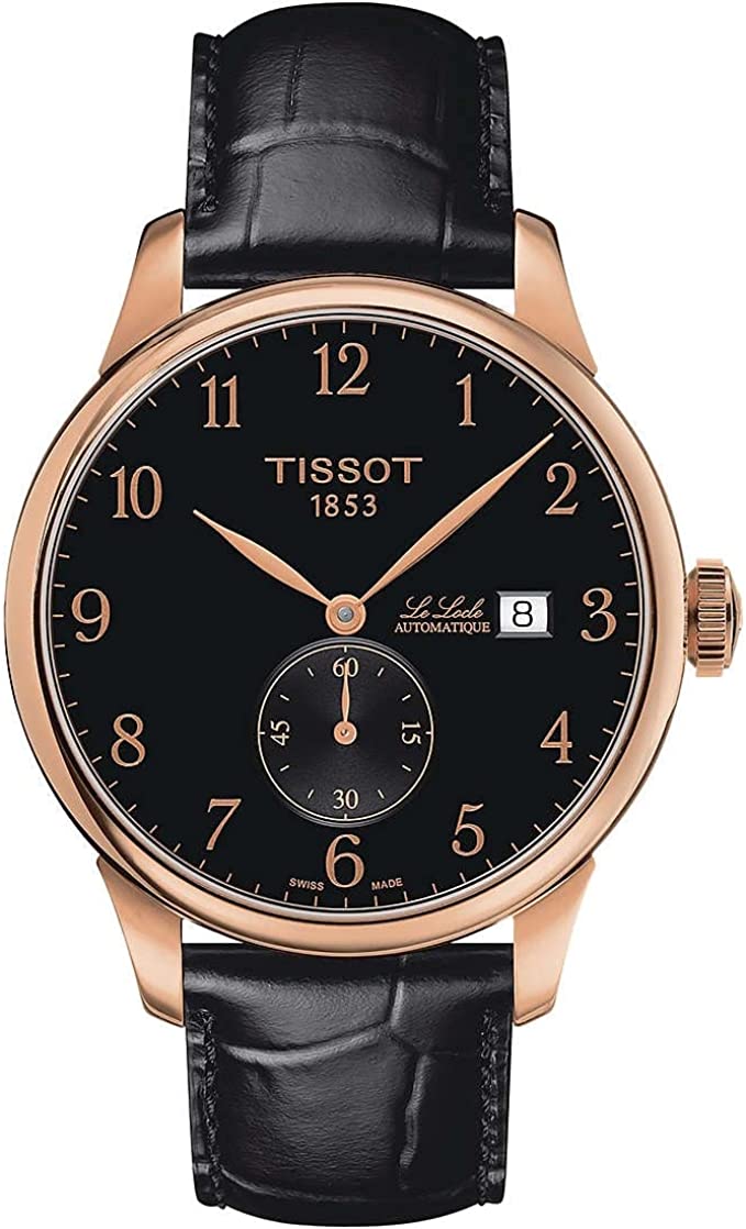 Tissot Men's Le Locle Stainless Steel Swiss Automatic Watch with Leather Strap, Black, 19 (Model: T0064283605200)