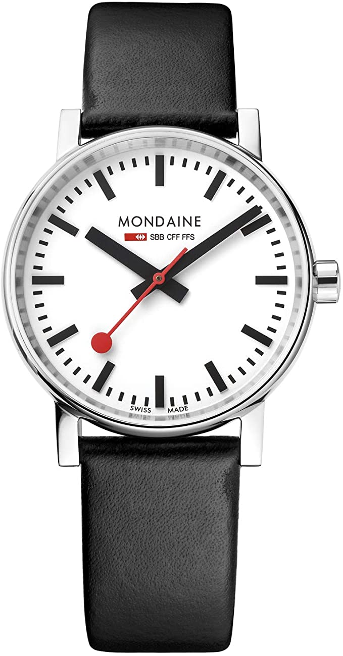 Mondaine SBB Stainless Steel Swiss-Quartz Watch with Leather Calfskin Strap, Black, 19 (Model: MSE.35110.LB)