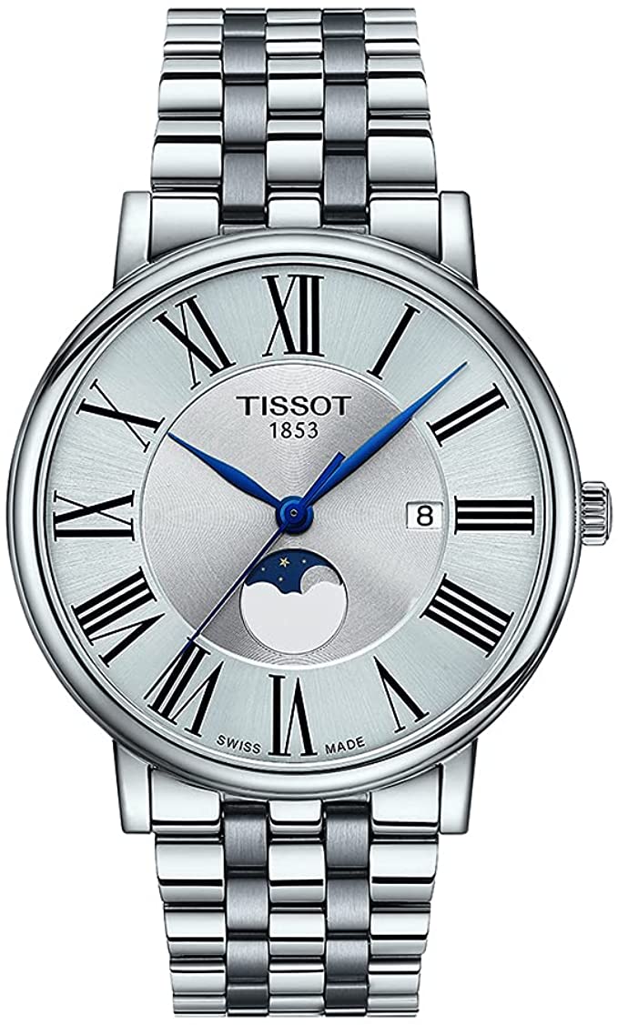 Tissot Men's Carson Moonphase 316L Stainless Steel case Swiss Quartz Watch Strap, Gray, 20 (Model: T1224231103300)
