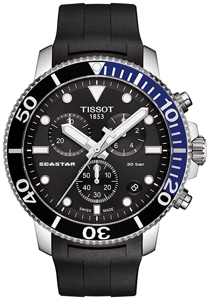 Tissot Men's Seastar 660/1000 Stainless Steel Swiss Quartz Rubber Strap, Black, 22 Casual Watch (Model: T1204171705102)