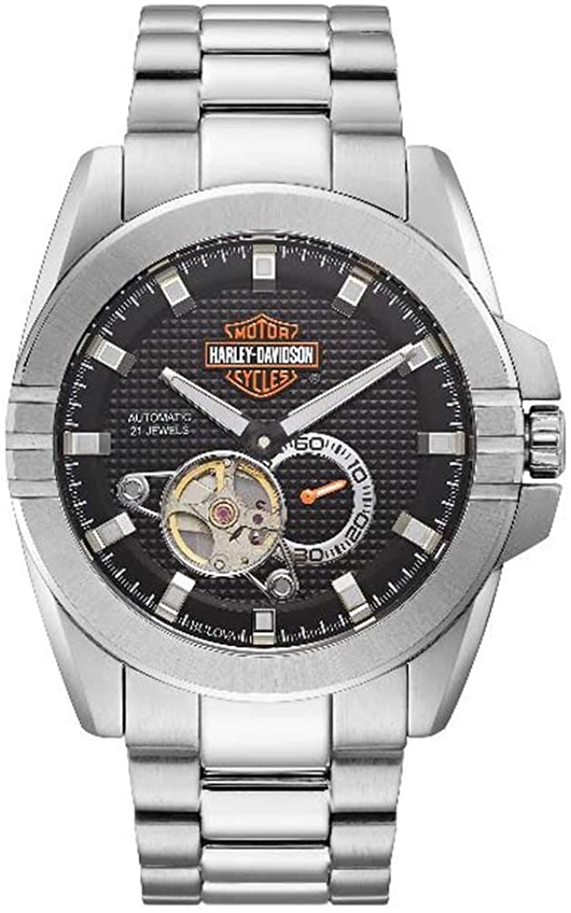 Harley-Davidson Men's Automatic Throttle Stainless Steel Watch, Silver 76A166