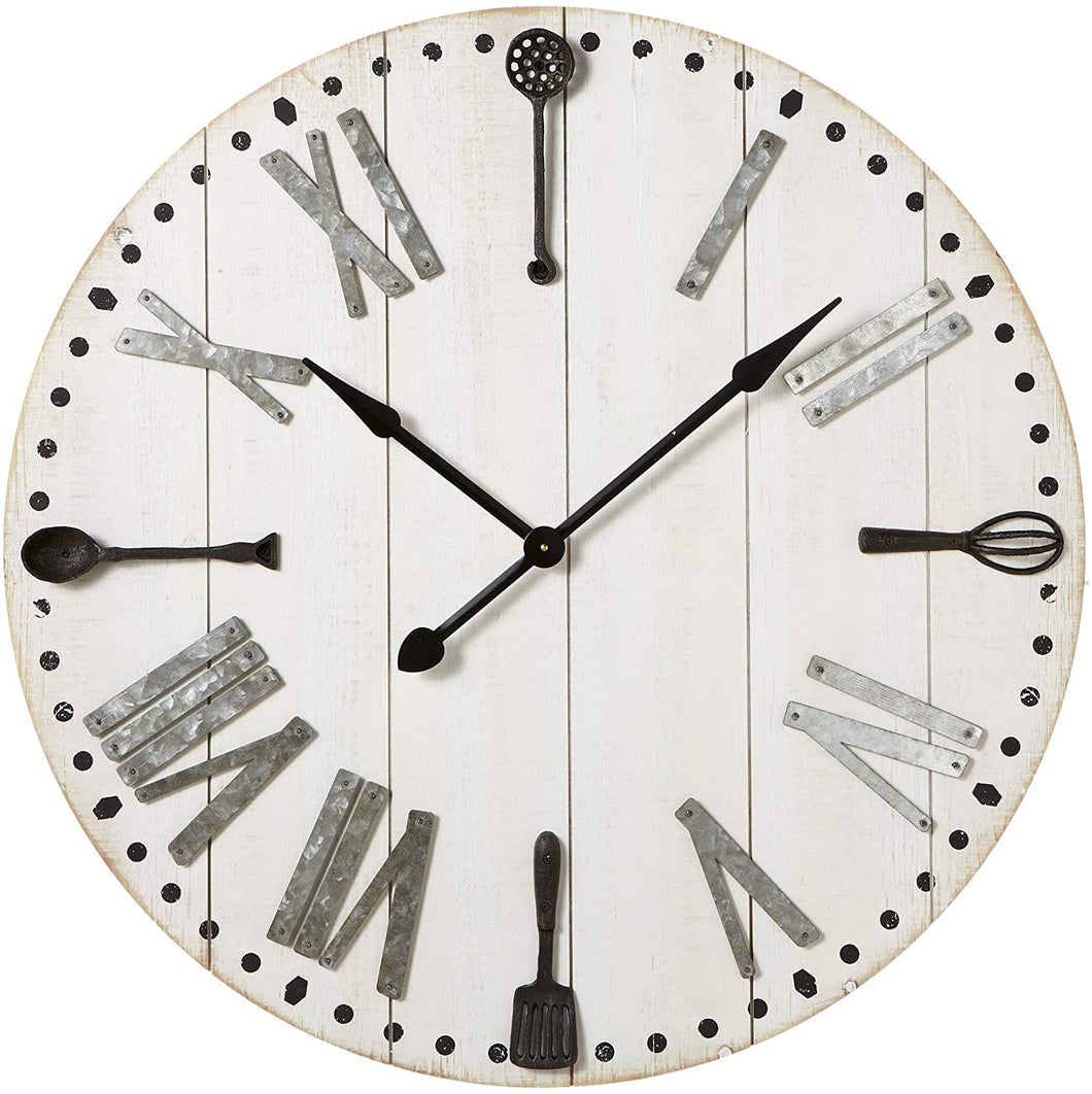 CBK MDF White Slat Wall Clock with Cast Utensil Numbers 159342