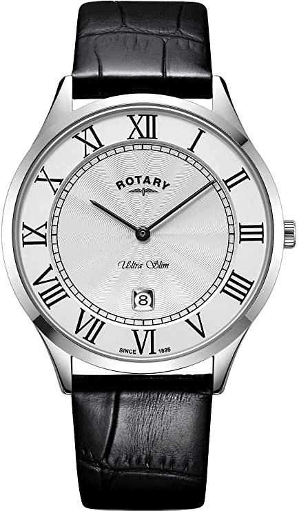 Rotary Mens Ultra Slim Black Leather Strap Steel Case GS08400/29