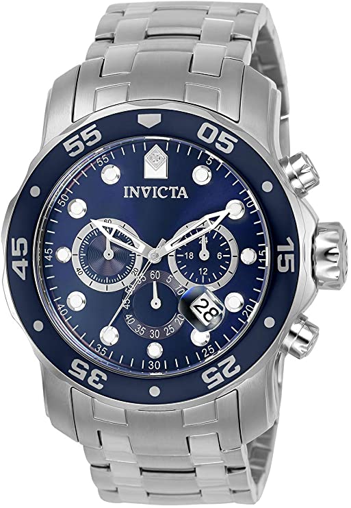 Invicta Men's Pro Diver Scuba 48mm Stainless Steel Chronograph Quartz Watch, Silver/Blue (Model: 0070)