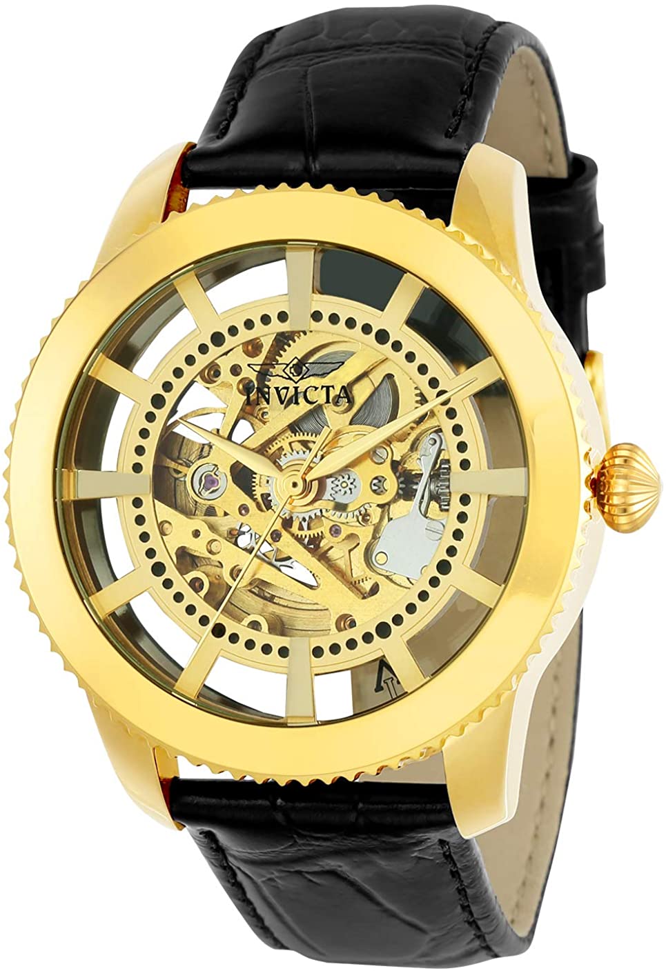 Invicta Men's 'Vintage' Automatic Stainless Steel and Leather Casual Watch, Color:Black/Gold Gold/Gold (Model: 22571, 22575)