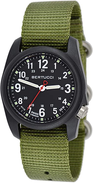 Bertucci Watch's DX3 Watch, Fiber Reinforced Poly Resin Case, DX3 Nylon Band, Black Dial, Forest Band
