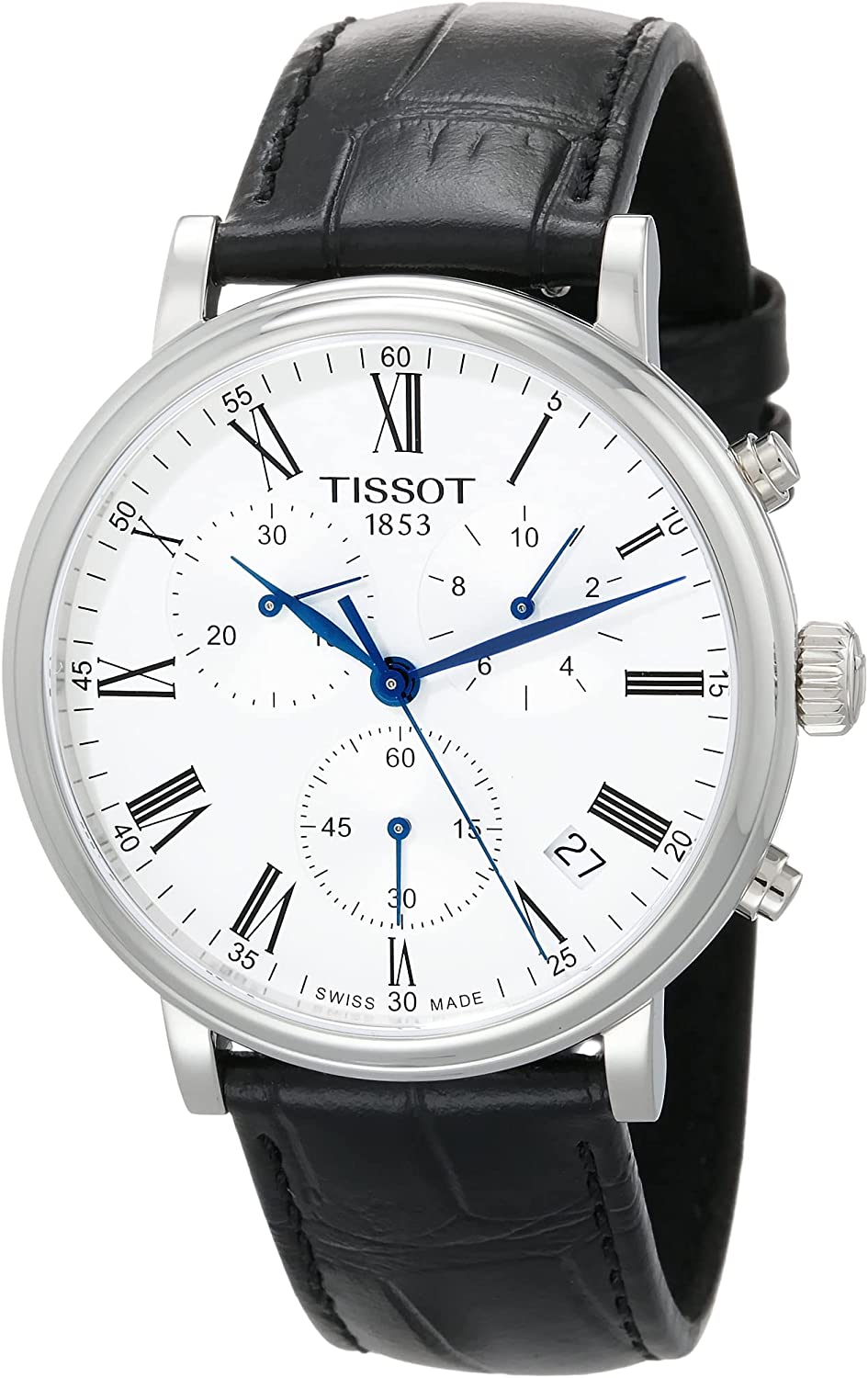 Tissot Mens Tissot Carson Premium Chronograph 316L Stainless Steel case Swiss Quartz Watch, Black, Leather, 20 (T1224171603300)