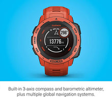 Load image into Gallery viewer, Garmin Instinct Solar, Solar-Powered Rugged Outdoor Smartwatch, Built-in Sports Apps and Health Monitoring, Flame Red
