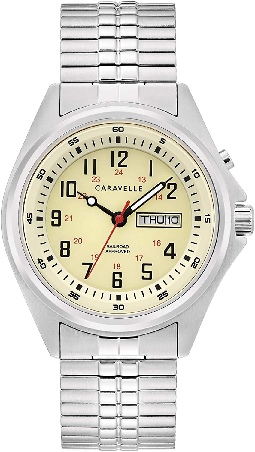 Caravelle Traditional Quartz Mens Stainless Steel Expansion Light Up 43C124