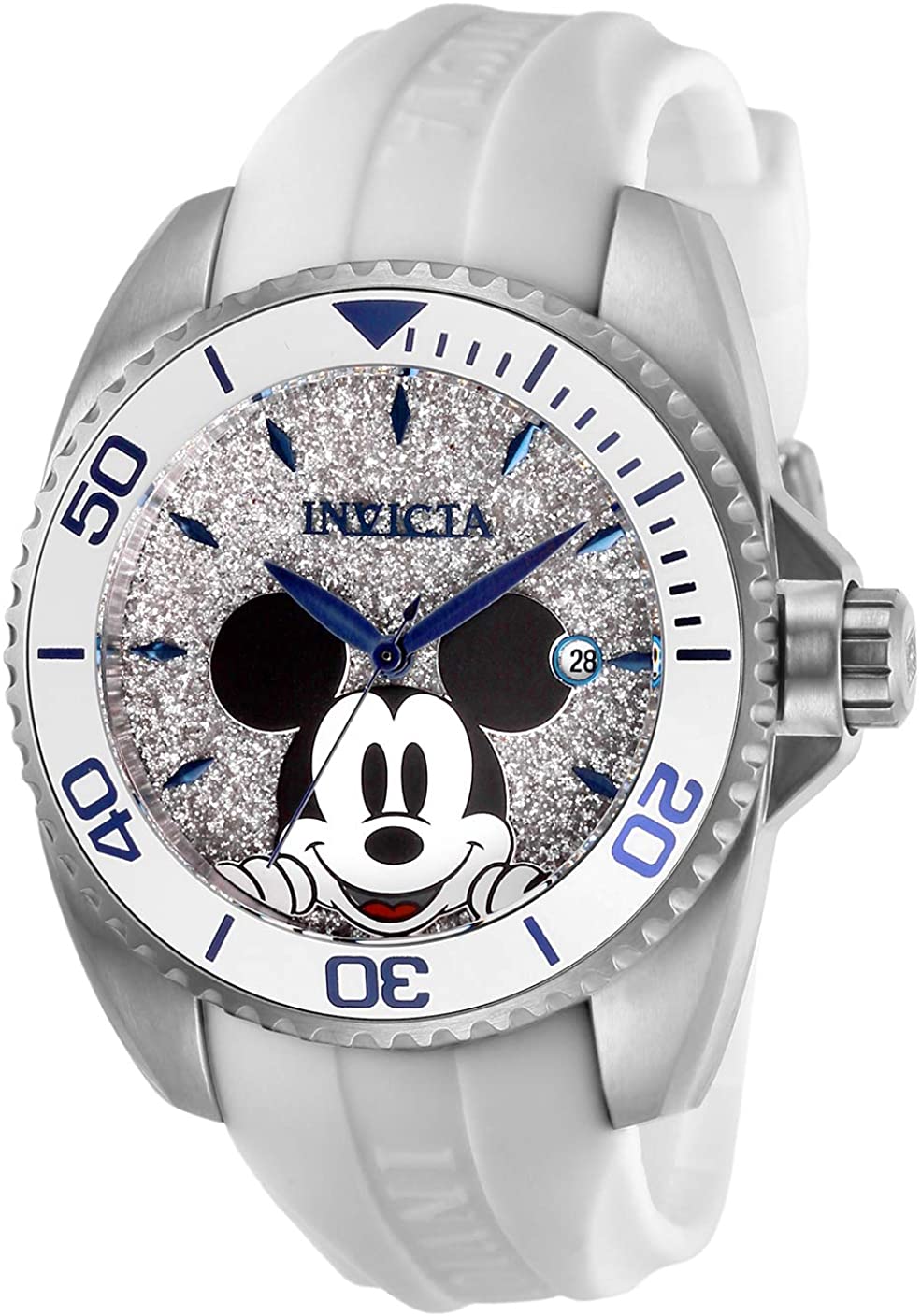 Invicta Women's Disney Limited Edition Stainless Steel Quartz Watch with Silicone Strap, White, 20 (Model: 27378)